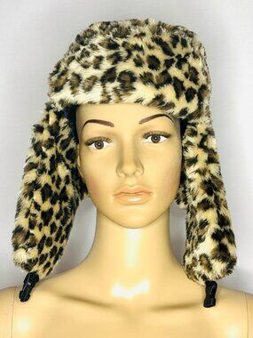 Leopard Faux Fur Trapper Hat – Winter Ear Flap Animal Print Hat